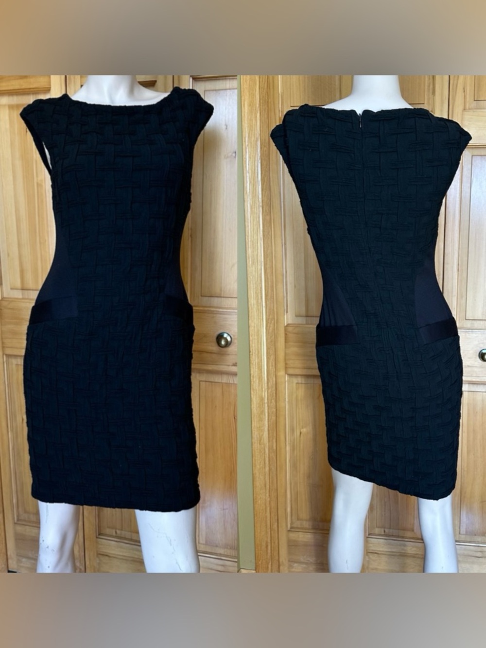 Cache Black Textured Sheath Dress Waffle Knit Career Size 4 #159